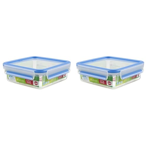 Emsa Fruit Bowl 508536 CLIP & CLOSE | Kunststoff | mit Deckel | 850 ml | Transparent/Blau | 100% dicht (Packung mit 2) von Emsa