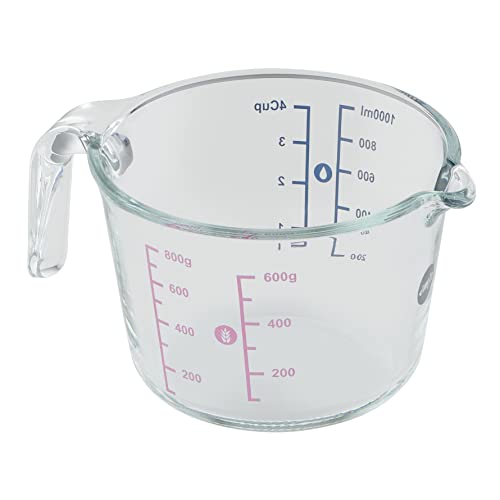 Emsa Prep&Bake Messbecher aus Glas | 1 Liter | 2 Skalen für feste und flüssige Zutaten | einfaches Ausgießen | Mikrowellentauglich | K3236134, Transparent von Emsa