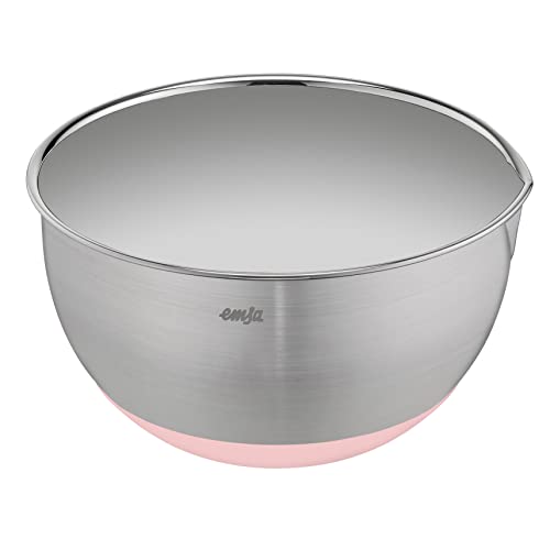 Emsa Prep&Bake Rührschüssel aus Edelstahl 18 cm | Rutschfester Boden | Kratzfest | Ausgießrand | Stapelbar | Rosa | K3271834 von Emsa