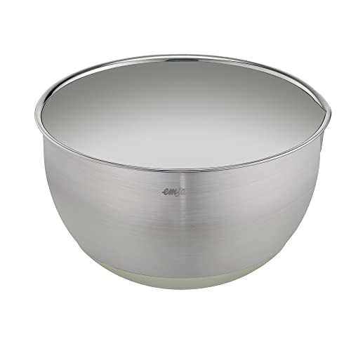 Emsa Prep&Bake Rührschüssel aus Edelstahl 20 cm | Rutschfester Boden | Kratzfest | Ausgießrand | Stapelbar | Grün | K3272034 von Emsa