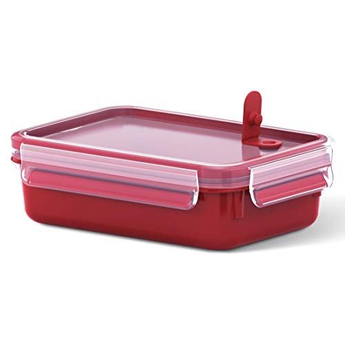 Emsa Mikrowellendose Clip & Micro 517772 | Mikrowellenventil | 0,8 L | Lunchbox | Integrierte Maßeinteilung | Made In Germany | Rot/ Transparent von Emsa