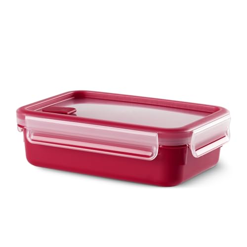 Emsa Mikrowellendose Clip & Micro 517771 | Mikrowellenventil | 0,55 L | Lunchbox | Integrierte Maßeinteilung | Made In Germany | Rot/Transparent (Packung mit 2) von Emsa