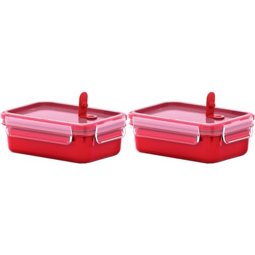 Emsa Mikrowellendose Clip & Micro 517771 | Mikrowellenventil | 0,55 L | Lunchbox | Integrierte Maßeinteilung | Made In Germany | Rot/Transparent (Packung mit 2) von Emsa