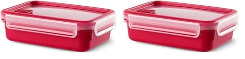 Emsa Mikrowellendose Clip & Micro 517772 | Mikrowellenventil | 0,8 L | Lunchbox | Integrierte Maßeinteilung | Made In Germany | Rot/Transparent (Packung mit 2) von Emsa