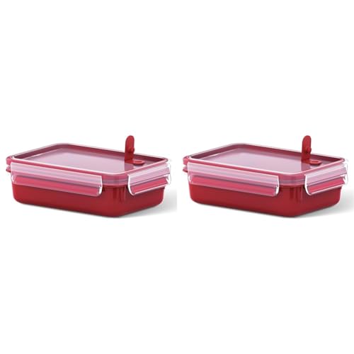 Emsa Mikrowellendose Clip & Micro 517772 | Mikrowellenventil | 0,8 L | Lunchbox | Integrierte Maßeinteilung | Made In Germany | Rot/Transparent (Packung mit 2) von Emsa