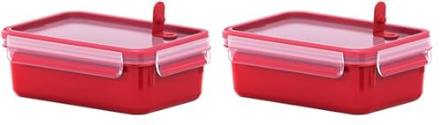 Emsa Mikrowellendose Clip & Micro 517773 | Mikrowellenventil | 1,0 L | Lunchbox | Integrierte Maßeinteilung | Made In Germany | Rot/Transparent (Packung mit 2) von Emsa