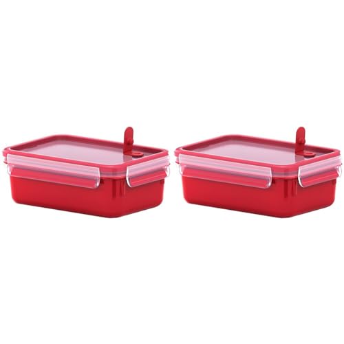 Emsa Mikrowellendose Clip & Micro 517773 | Mikrowellenventil | 1,0 L | Lunchbox | Integrierte Maßeinteilung | Made In Germany | Rot/Transparent (Packung mit 2) von Emsa