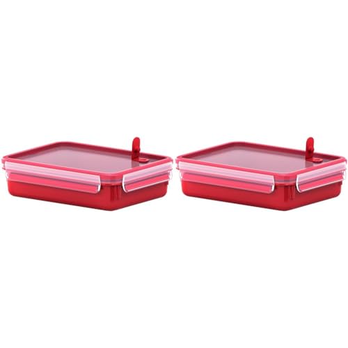 Emsa Mikrowellendose Clip & Micro 517776 | Mikrowellenventil | 1,2 L | Lunchbox | Integrierte Maßeinteilung | Made In Germany | Rot/Transparent (Packung mit 2) von Emsa