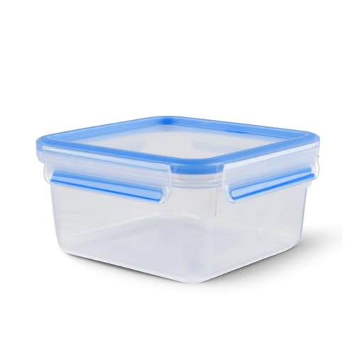 EMSA Clip & Close Frischhaltedose, quadratisch, 1,3 L, Aufbewahrungsbox, 100 Prozent dicht, spülmaschinen-, gefrier-, mikrowellenfest, Transparent, Blau, Made in Germany, N10113 von Emsa