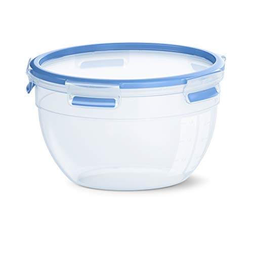 EMSA Clip & Close Frischhaltedose, rund, 2,6 L, Aufbewahrungsbox, 100 Prozent dicht, spülmaschinen-, gefrier-, mikrowellenfest, Transparent, Blau, Made in Germany, N10114 von Emsa
