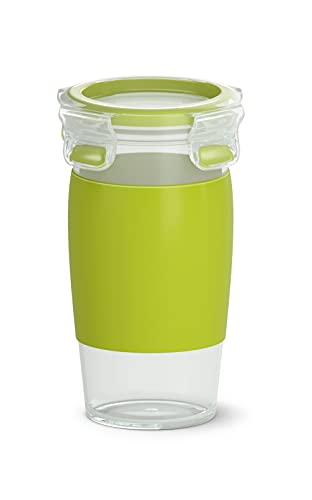 Emsa N10715 Clip & Go Smoothie Becher | 450 ml Fassungsvermögen | Rund | 100% dicht | Spülmaschinenfest | Transparent/Hellgrün | 1 Stück (1er Pack) von Emsa