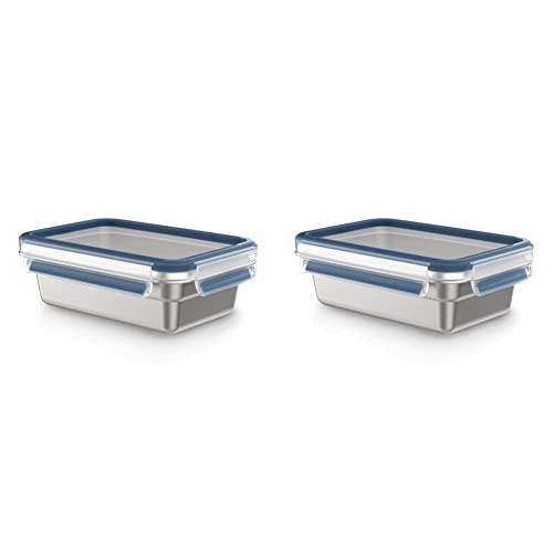 Emsa N11503 Clip & Close Edelstahl Frischhaltedose | rechteckig | Fassungsvermögen: 0,5 L/Blau & N11506 Clip & Close Edelstahl Frischhaltedose | rechteckig | Fassungsvermögen: 2,0 L/Blau von Emsa