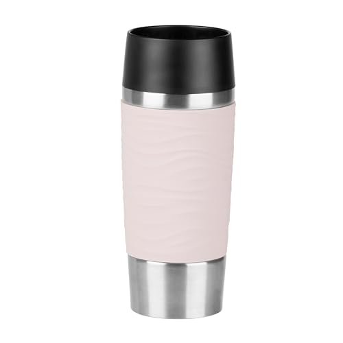 Emsa Travel Mug Waves Isolierbecher N20106 | 0,36 L | bis zu 4h heiß und 8h kalt | 100% dichter Thermobecher | 360°-Trinköffnung | Quick Press Verschluss | Kaffee to Go | Puder-Rosa von Emsa