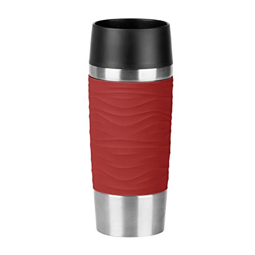 EMSA N2011100 TRAVEL MUG WAVES Isolierbecher 0,36 L Rot - bis zu 4h heiß und 8h kalt, 100% dichter Thermobecher, Kaffee to Go, 360°-Trinköffnung, Quick Press Verschluss von Emsa