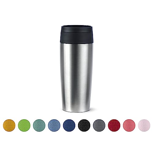 Emsa N20201 Travel Mug Classic Isolierbecher 0,36 Liter , neuer Komfort-Schraubverschluss , Edelstahl , 4h heiß und 8h kalt , 100% dicht , spülmaschinenfest , 360°-Trinköffnung , Edelstahl von Emsa