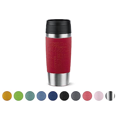 Emsa N20204 Travel Mug Classic Isolierbecher 0,36 Liter , neuer Komfort-Schraubverschluss , Edelstahl , 4h heiß und 8h kalt , 100% dicht , spülmaschinenfest , 360°-Trinköffnung , Dunkelrot von Emsa