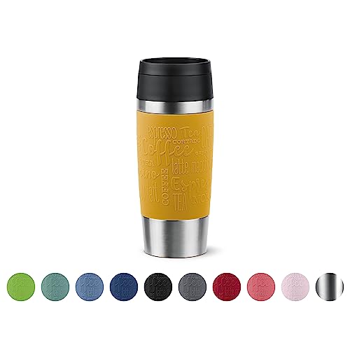 Emsa N20208 Travel Mug Classic Isolierbecher 0,36 Liter , neuer Komfort-Schraubverschluss , Edelstahl , 4h heiß und 8h kalt , 100% dicht , spülmaschinenfest , 360°-Trinköffnung , Senfgelb von Emsa