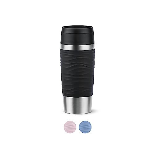 Emsa N20212 Travel Mug Wave Isolierbecher 0,36 Liter , neuer Komfort-Schraubverschluss , Edelstahl , 4h heiß und 8h kalt , 100% dicht , spülmaschinenfest , 360°-Trinköffnung , Schwarz von Emsa