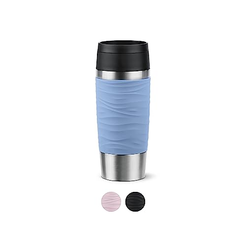 Emsa N20213 Travel Mug Wave Isolierbecher 0,36 Liter , neuer Komfort-Schraubverschluss , Edelstahl , 4h heiß und 8h kalt , 100% dicht , spülmaschinenfest , 360°-Trinköffnung , Pastellblau von Emsa