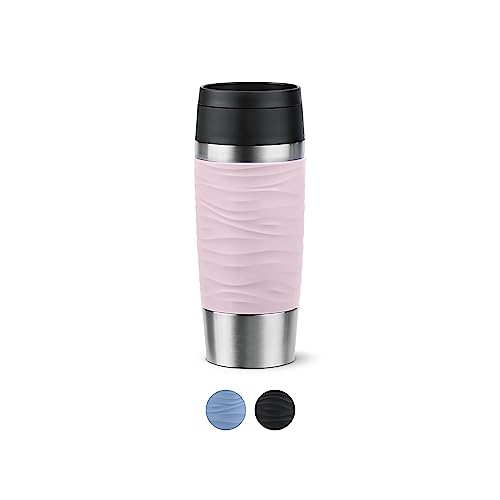 Emsa N20214 Travel Mug Wave Isolierbecher 0,36 Liter , neuer Komfort-Schraubverschluss , Edelstahl , 4h heiß und 8h kalt , 100% dicht , spülmaschinenfest , 360°-Trinköffnung , Pastellrosa von Emsa