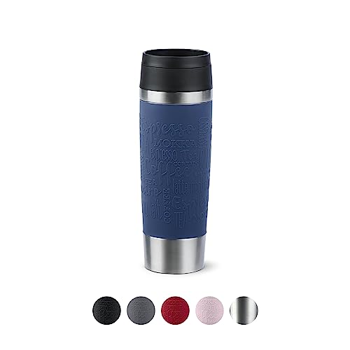 Emsa N20221 Travel Mug Classic Isolierbecher 0,5 Liter , neuer Komfort-Schraubverschluss , Edelstahl , 6h heiß und 12h kalt , 100% dicht , spülmaschinenfest , 360°-Trinköffnung , Dunkelblau von Emsa