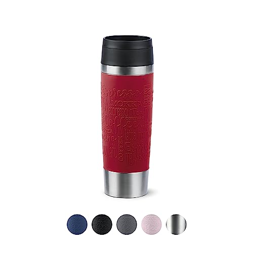 Emsa N20222 Travel Mug Classic Isolierbecher 0,5 Liter , neuer Komfort-Schraubverschluss , Edelstahl , 6h heiß und 12h kalt , 100% dicht , spülmaschinenfest , 360°-Trinköffnung , Dunkelrot von Emsa