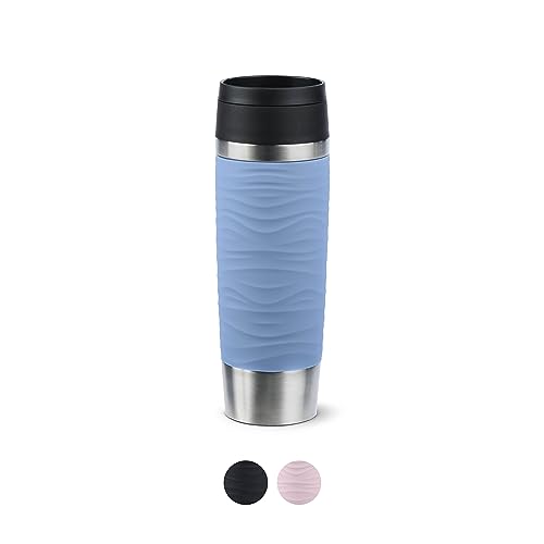 Emsa N20226 Travel Mug Wave Isolierbecher 0,5 Liter , neuer Komfort-Schraubverschluss , Edelstahl , 6h heiß und 12h kalt , 100% dicht , spülmaschinenfest , 360°-Trinköffnung , Pastellblau von Emsa