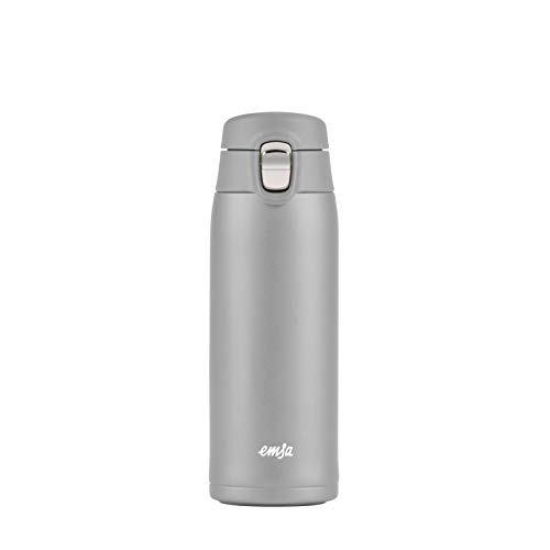 Emsa Travel Mug Light Thermobecher 400 ml, isolierbecher aus Edelstahl, Kaffee to go 8h heiß, 16h kalt, 100% dicht, auslaufsicher, spülmaschinengeeignet, Klappverschlussystem, grau, N21510 von Emsa