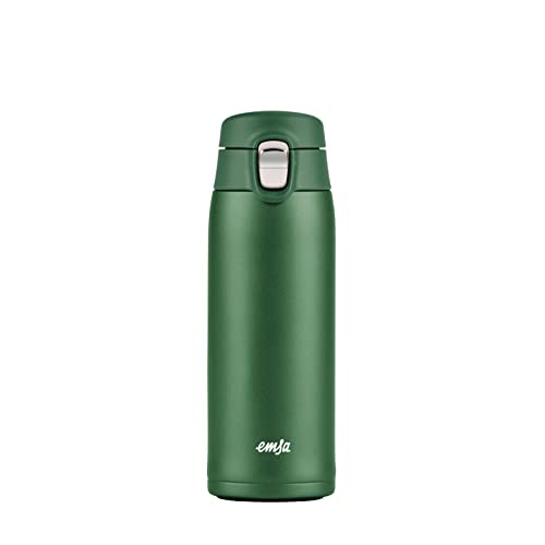 Emsa N21519 Travel Mug Light Isolierbecher | Fassungsvermögen: 0,4 L | extra-schlankes Format | Leichtgewicht | Edelstahl | Klappverschlusssystem | 100% dicht | 8h heiß/16h kalt | BPA-Frei | Grün von Emsa