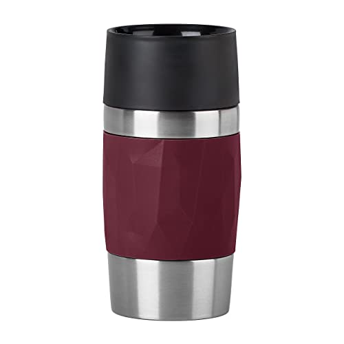 Emsa N21609 Travel Mug Compact Thermo-/Isolierbecher aus Edelstahl | 0,3 Liter | 3h heiß | 6h kalt | BPA-Frei | 100% dicht | auslaufsicher | spülmaschinengeeignet | 360°-Trinköffnung | Weinrot von Emsa