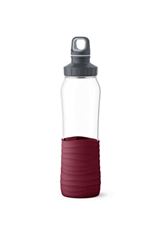 Emsa N31007 Drink2Go Glas Trinkflasche | Fassungsvermögen: 0,7 Liter| Schraubverschluss | 100% dicht | spülmaschinenfest | Weinrot von Emsa
