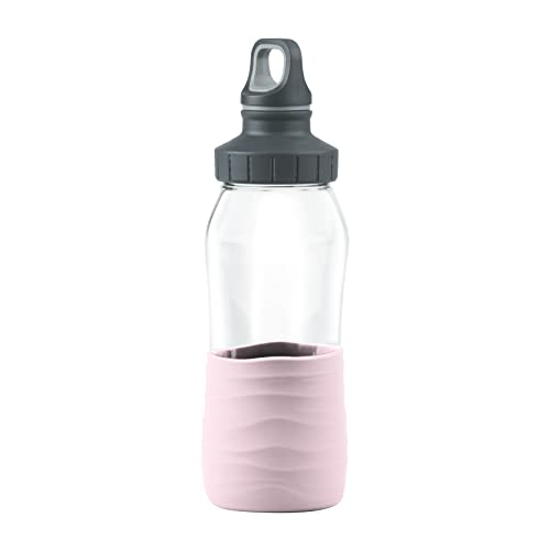 Emsa N31012 Drink2Go Glas Trinkflasche | Fassungsvermögen: 0,5 Liter | Schraubverschluss | 100% dicht/hygienisch/rein | Silikonmanschette | Puder Rosa von Emsa