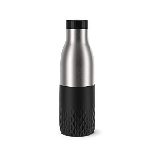 Emsa N31105 Bludrop Sleeve Trinkflasche | 0,5 Liter | 100 % dicht | Quick-Press Verschluss | Ergonomischer 360° Trinkgenuss |12h warm, 24h kühl | spülmaschinenfest | Edelstahl | Schwarz von Emsa