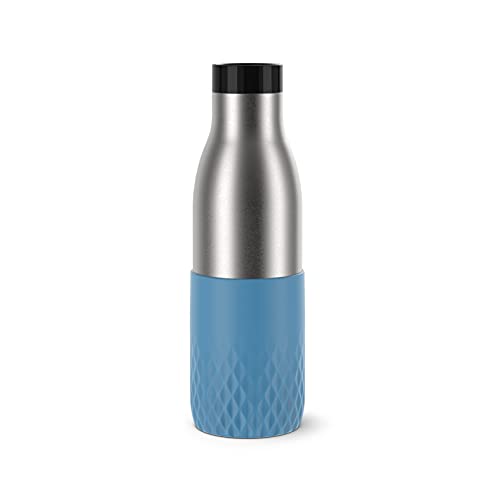 Emsa N31107 Bludrop Sleeve Trinkflasche | 0,5 Liter | 100 % dicht | Quick-Press Verschluss | Ergonomischer 360° Trinkgenuss |12h warm, 24h kühl | spülmaschinenfest | Edelstahl | Aqua-Blau von Emsa