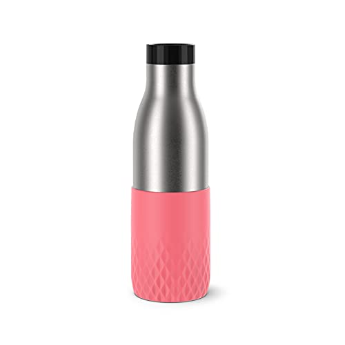 Emsa N31108 Bludrop Sleeve Trinkflasche | 0,5 Liter | 100 % dicht | Quick-Press Verschluss | Ergonomischer 360° Trinkgenuss |12h warm, 24h kühl | spülmaschinenfest | Edelstahl | Koralle von Emsa