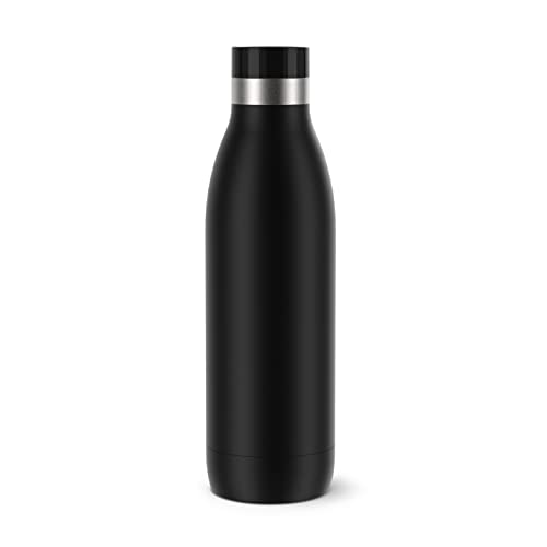 Emsa N31109 Bludrop Color Trinkflasche | 0,7 Liter | 100 % dicht | Quick-Press Verschluss | Ergonomischer 360° Trinkgenuss |12h warm, 24h kühl | spülmaschinenfest | Edelstahl | Schwarz von Emsa