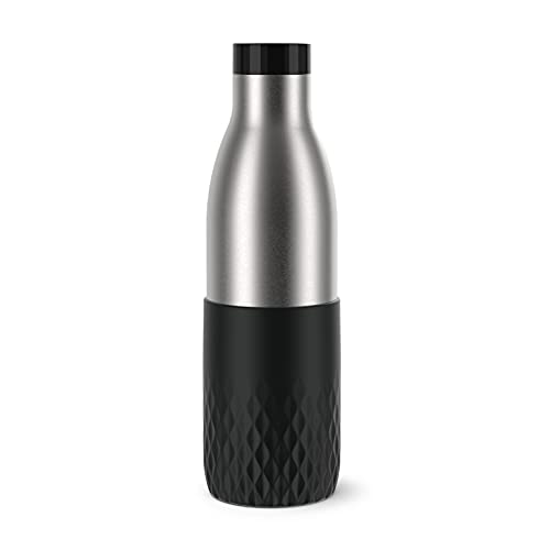 Emsa N31111 Bludrop Sleeve Trinkflasche | 100 % dicht | Quick-Press Verschluss | Ergonomischer 360° Trinkgenuss |12h warm, 24h kühl | spülmaschinenfest | Edelstahl | Schwarz | 0,7 Liter, Schwarz von Emsa