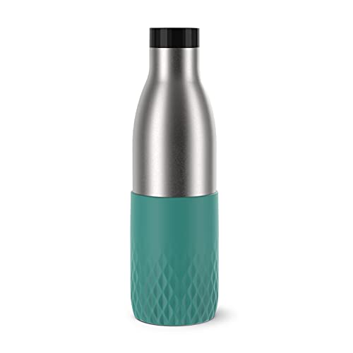 Emsa Bludrop Color Drinking Trinkflasche | N31102 | Edelstahl | 0,7 L | Hält 24h Kalt / 12h Heiß | Quick-Press Verschluss | Silikon-Manschette | Petrol von Emsa