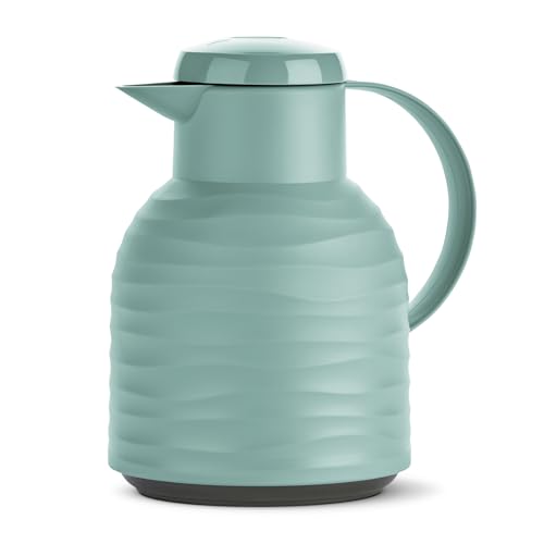 Emsa Samba Wave Isolierkanne, 1 Liter, Thermoskanne mit Quick-Press Verschluss zum einfachen Öffnen, 100% dicht, hält 12h heiß, 24h kalt, Made in Germany, Puder-Grün, N40108 von Emsa
