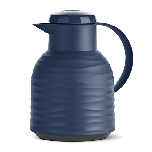 Emsa N4011000 Samba Wave Isolierkanne | 1,0 Liter | Quick-Press Kunststoff | Glas-Isolierkolben | Kaffeekanne: 12h heiß/24h kalt | 100 % dicht | Wave Navy von Emsa