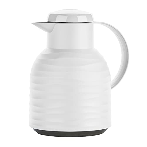 Emsa N40115 Samba Wave Isolierkanne | 1,0 Liter | Quick-Press Kunststoff | Glas-Isolierkolben | Kaffeekanne: 12h heiß/24h kalt | 100 % dicht | weiß von Emsa