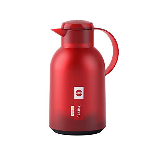 Emsa N40117 Samba Isolierkanne |1,5 Liter | Quick Press Verschluss | 12h heiß und 24h kalt | Transluzent/Rot von Emsa