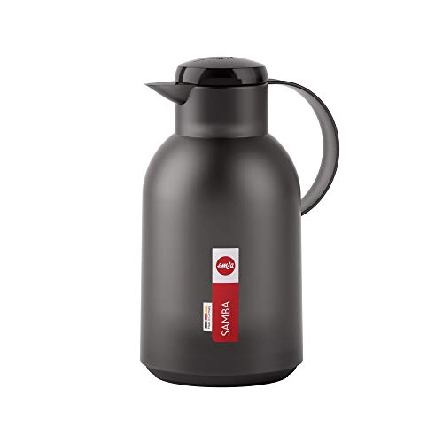 Emsa N40119 Samba Isolierkanne |1,5 Liter | Quick Press Verschluss | 12h heiß und 24h kalt | Transluzent Schwarz von Emsa