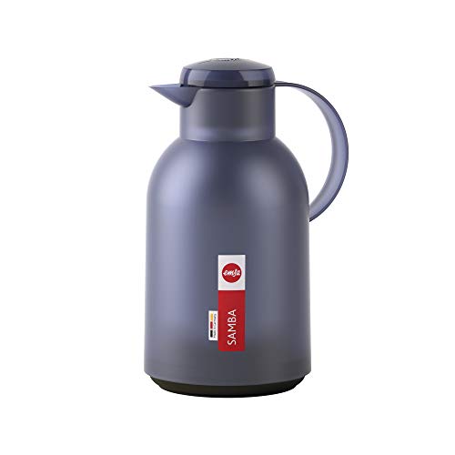 Emsa N40120 Samba Isolierkanne |1,5 Liter | Quick Press Verschluss | 12h heiß und 24h kalt | Transluzent/Blau-Grau von Emsa