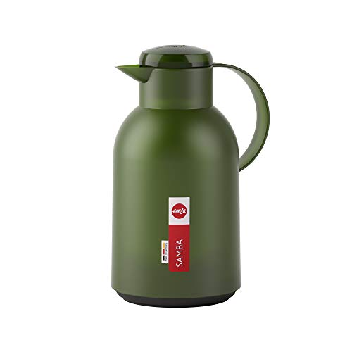 Emsa N40121 Samba Isolierkanne |1,5 Liter | Quick Press Verschluss | 12h heiß und 24h kalt | Transluzent/Dunkelgrün von Emsa