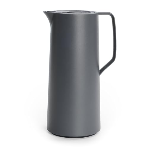 Emsa Motiva Thermoskanne 1l, Isolierkanne mit Quick-Press-Verschluss, 12h heiß, 24h kalt, Glaskolben, Made in Germany, Teekanne Thermo, Nordisches Design, anthrazit, N41701 von Emsa