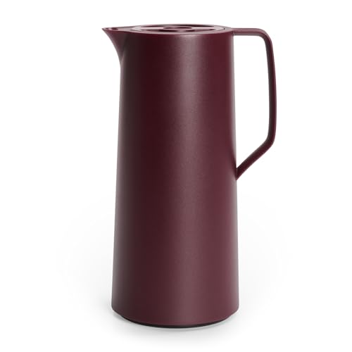 Emsa Motiva Isolierkanne, 1 Liter, Quick-Press-Verschluss, 12h heiß, 24h kalt, Glaskolben, Made in Germany, Nordisches Design, weinrot, N41702 von Emsa