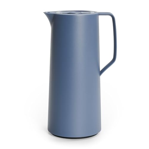 Emsa Motiva Isolierkanne 1l, Kaffeekanne Thermo mit Quick-Press-Verschluss, Thermoskanne hält 12h heiß, 24h kalt, Glaskolben, Made in Germany, nordisches Design, nord blau, N41703 von Emsa