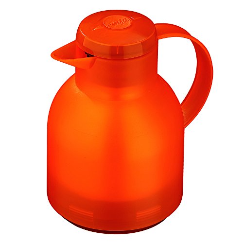 Emsa Samba Isolierkanne 504234 | 1 Liter | Quick Press Verschluss | 100% dicht | 12h heiß, 24h kalt | Transluzent Orange von Emsa