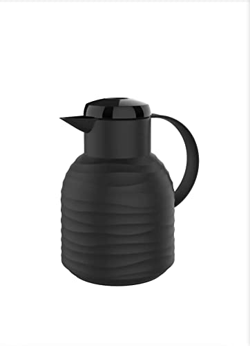 Emsa Samba Wave Isolierkanne | Quick-Press Kunststoff | Glas-Isolierkolben | Kaffeekanne: 12h heiß/24h kalt | 100% dicht | tiefschwarz | 1,0 Liter von Emsa